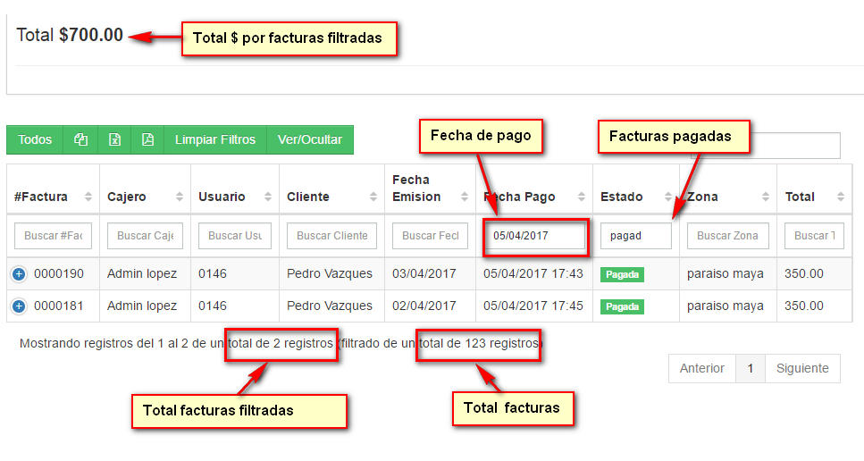 Ejemplo filtrar facturas