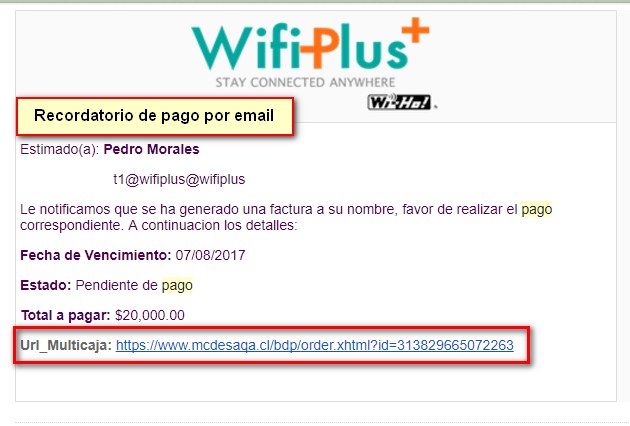 Recordatorio de pago por email payu wisphub