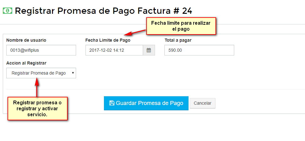 Registrar Promesa de Pago